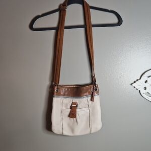 The Sak Leather Cream and Brown  Crossbody Bag